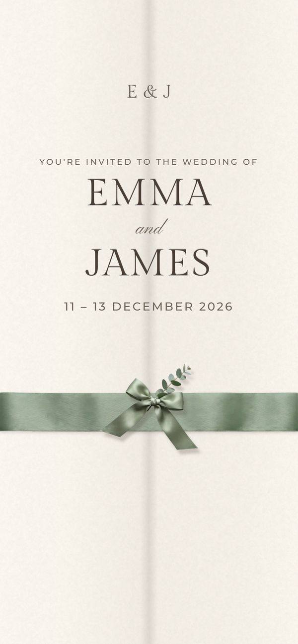 Sample: the closed invitation tied with a ribbon